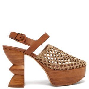Antium Woven-front Wooden Platform Heels In Khaki